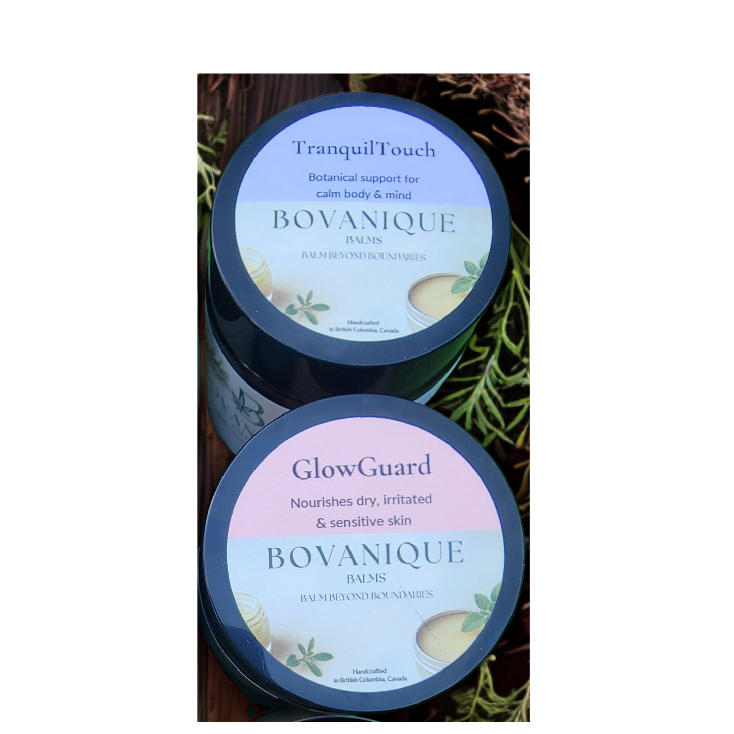 Calming Ritual Bundle TranquilTouch sleep balm and GlowGuard skin balm set, natural wellness BC