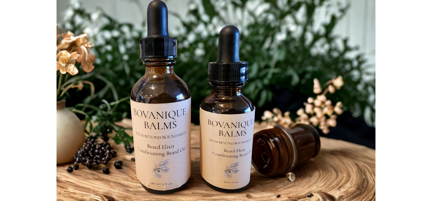 Beard Elixir natural beard conditioning oil softens hair and eliminates itch, handcrafted in BC