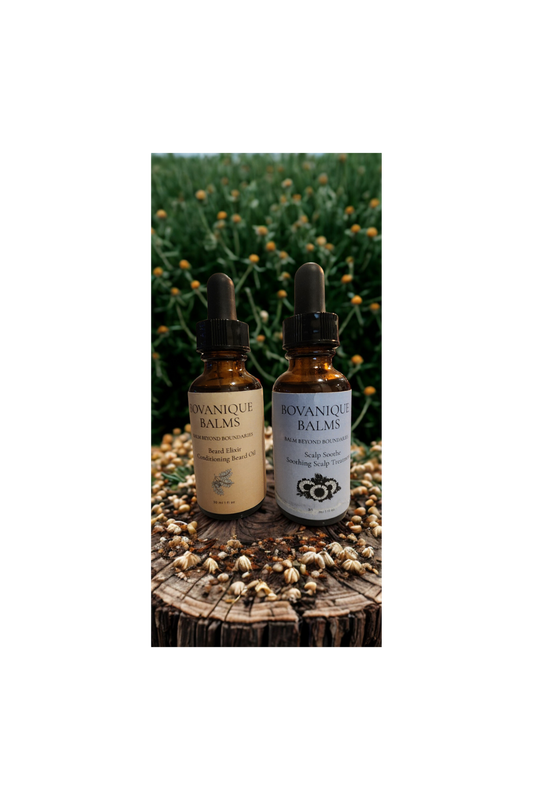 Beard Care Duo natural beard elixir and scalp soothe oil set, vegan botanical grooming BC