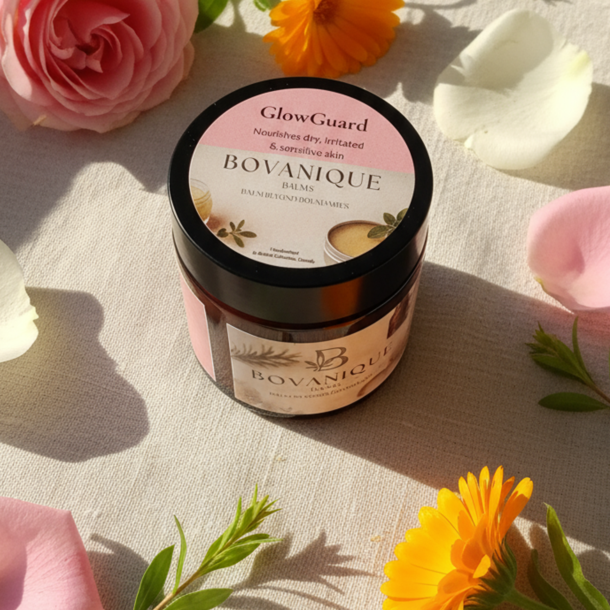 GlowGuard radiant skin balm with rosehip and carrot seed oil, handcrafted botanical skincare BC