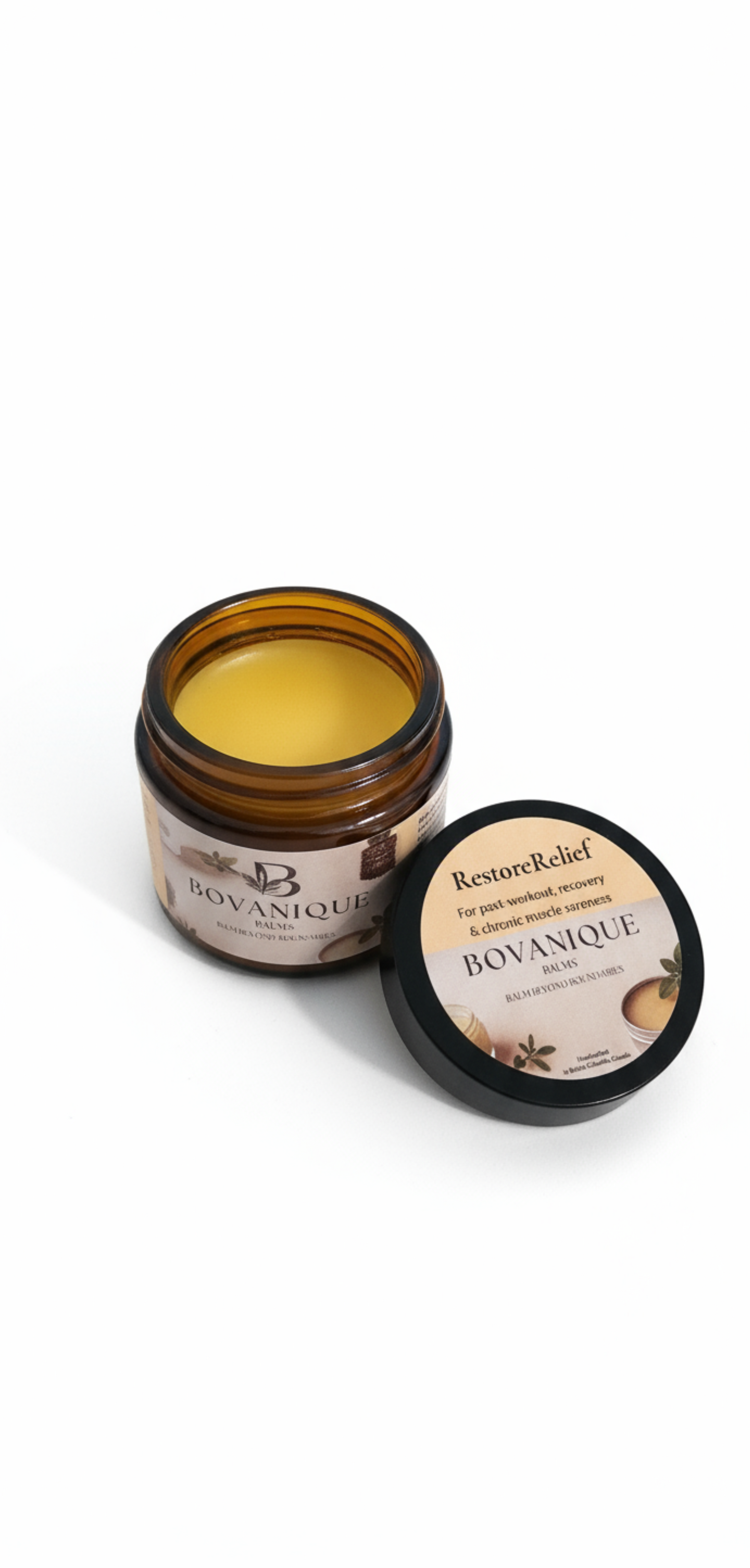 RestoreRelief natural pain relief balm 2oz and 4oz sizes - turmeric black seed oil frankincense for inflammation and recovery