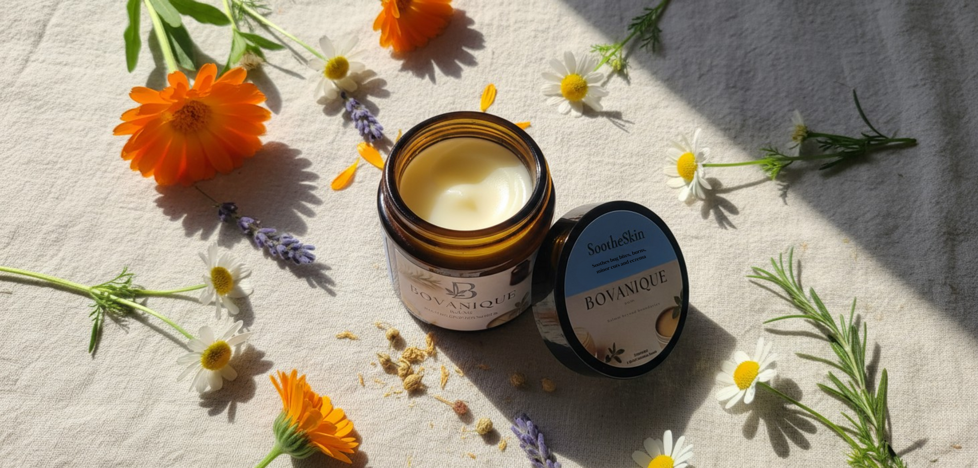 SootheSkin Eczema Relief Balm with calendula and chamomile - botanical styling