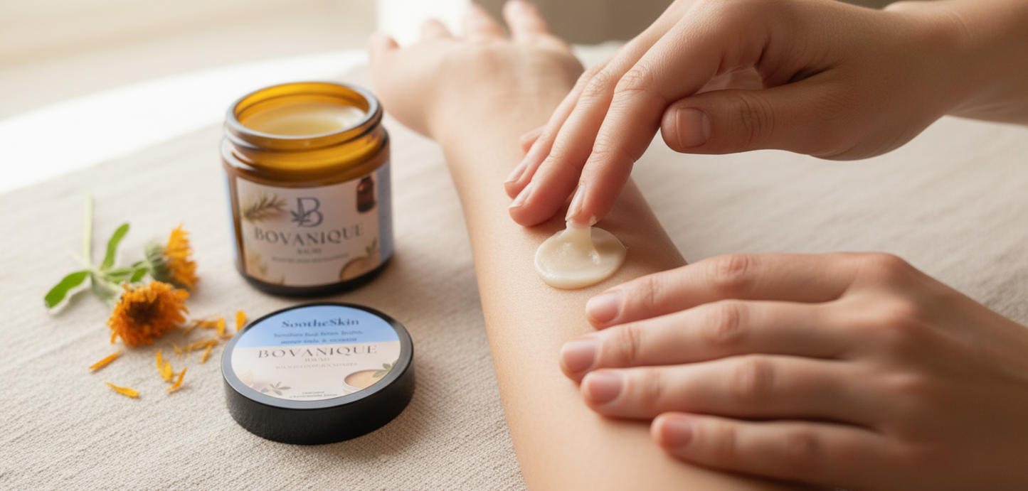 Applying SootheSkin balm to sensitive skin for eczema and irritation relief