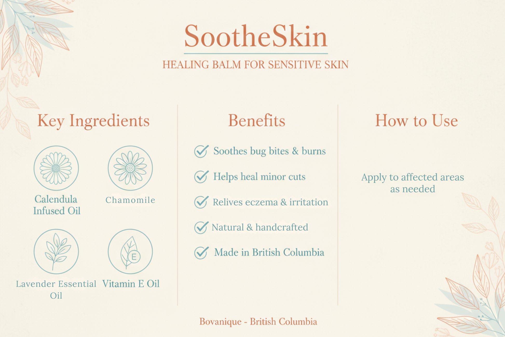 SootheSkin ingredients and benefits - calendula, chamomile, lavender, vitamin E