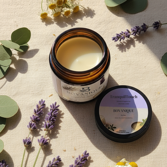 TranquilTouch natural sleep and stress relief balm with lavender and chamomile, handcrafted BC